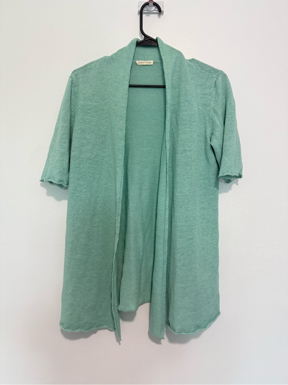 Eileen Fisher 100% Linen Short Sleeve Open Front Cardigan Women Mint No Size